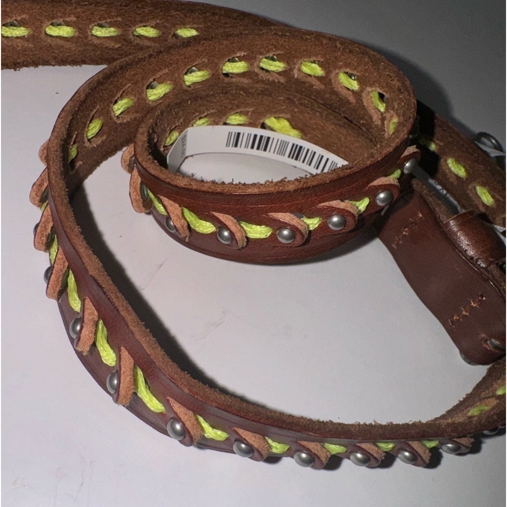 Womens American Eagle Brown/Green Stitching Studded Belt Size small